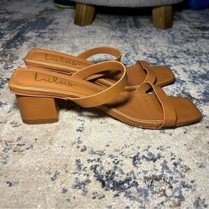 Lulus Tan Fallyn Naked Strap Slide Heel Sandals Size 9